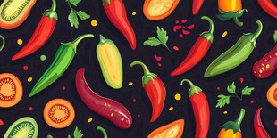 多彩辣椒番茄牛油果图案