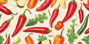 多彩辣椒与蔬菜无缝图案
