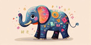 彩色字母装饰的欢乐大象