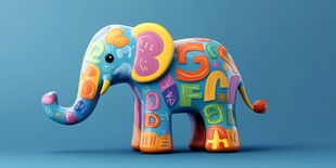 彩色字母装饰的可爱大象玩具