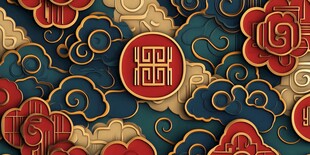 中式传统云纹福字装饰图案