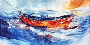 海上孤舟油画艺术场景