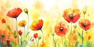 水彩绘就的绚烂虞美人花丛