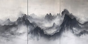 水墨三联山水意境画