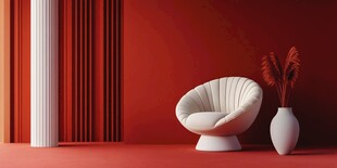 红色空间中的简约座椅装饰