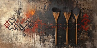 复古风传统扫帚与民族图案