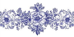 蓝紫色花卉花边图案设计