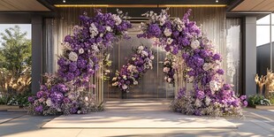 紫色花卉拱门装点户外空间