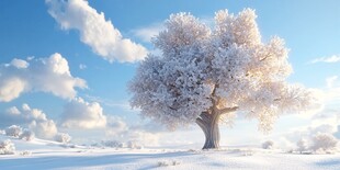 雪覆孤树的梦幻冬日景致