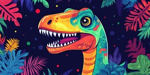 彩色恐龙置身奇幻植物间
