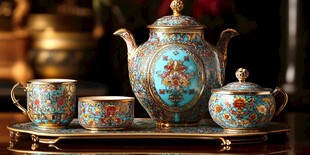 精美珐琅彩茶具套装展示