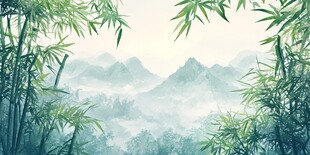 竹林间的山水诗意画卷