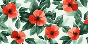 红花朵绿叶的清新花卉图案