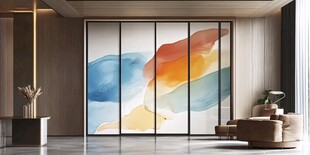 现代客厅的艺术玻璃隔断