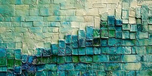 蓝绿渐变的创意砖块墙面