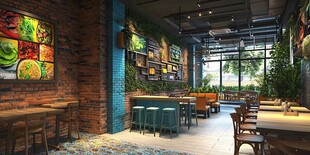 现代风绿植装饰餐厅空间