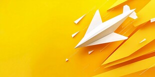 纸飞机破出几何黄背景