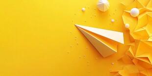 黄色背景上的纸飞机与折纸
