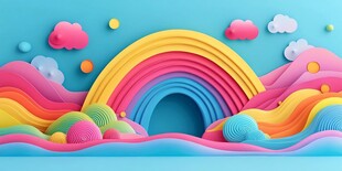 梦幻彩虹立体卡通风景