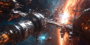 未来宇宙中的宏伟机械景观