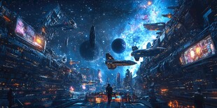 未来星际都市夜景