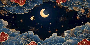 中式梦幻月夜云景图