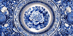 青花瓷盘上的典雅花卉图案