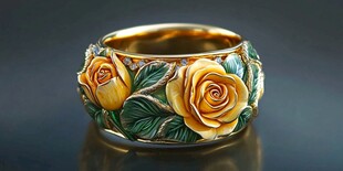 金手镯上的精美玫瑰图案