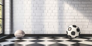 室内黑白格地面上的两球