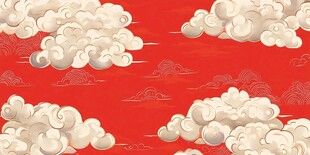 中式红底祥云图案背景