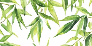 清新竹叶水彩图案背景