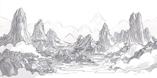 水墨勾勒的壮丽山川图景