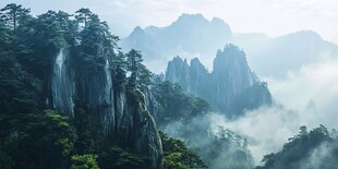 云雾缭绕的壮美山峦景观