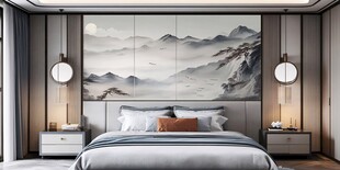 新中式雅致卧室床头景致