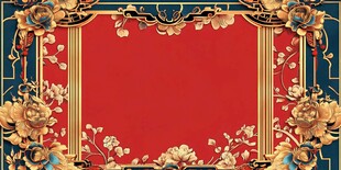 中式古典金花纹红色边框