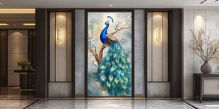 玄关处的孔雀艺术装饰画