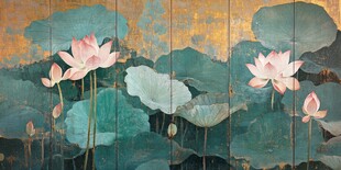 中式荷花壁画 古典雅致风