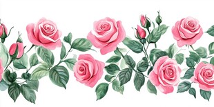 粉色玫瑰花卉边饰图案