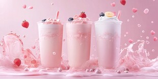 梦幻粉色系美味水果奶昔