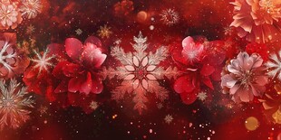 红韵繁花雪花梦幻背景图