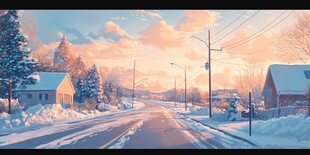 冬日雪后乡村静谧街道