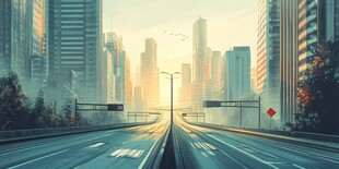 城市公路清晨风光