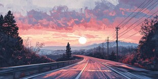 夕阳下的公路风景