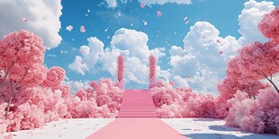 梦幻粉色浪漫森林之路