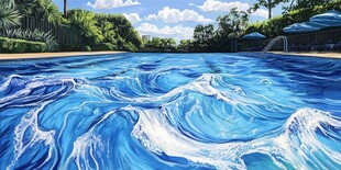 碧波荡漾的户外泳池景观