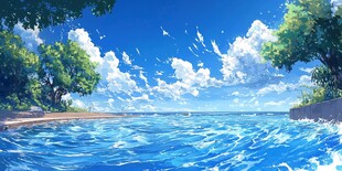 夏日海边的清新风景