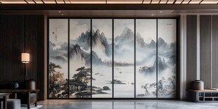 中式山水屏风装饰室内空间