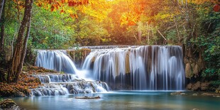 秋日森林中的美丽瀑布