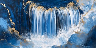 梦幻蓝金瀑布艺术画作
