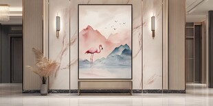 走廊中式山水火烈鸟挂画